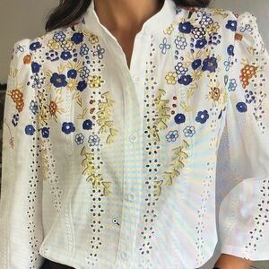 Embroidered Floral White Blouse